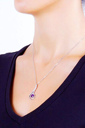 925 Ayar Pırlanta Ametist Melek Kanadı Kolye (GPK0002)