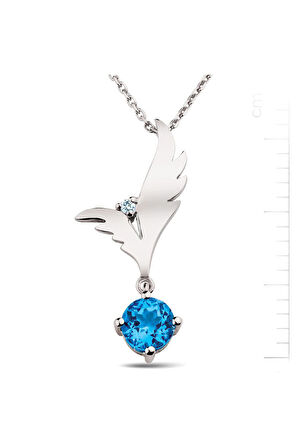 925 Ayar Pırlanta Topaz Aşk Meleği Kanat Kolye (GPK0003)