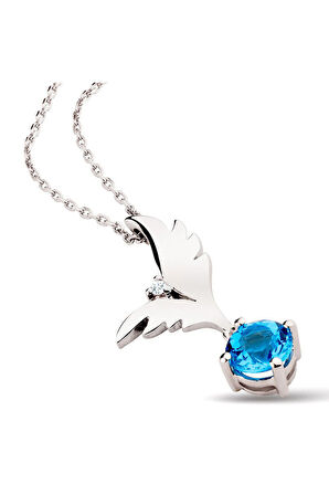 925 Ayar Pırlanta Topaz Aşk Meleği Kanat Kolye (GPK0003)