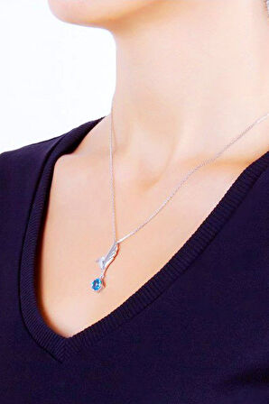 925 Ayar Pırlanta Topaz Aşk Meleği Kanat Kolye (GPK0003)