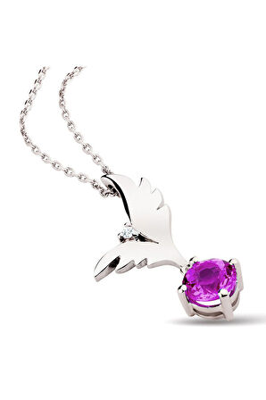 925 Ayar Pırlanta Ametist 'Aşk Meleği' Kanat Kolye (GPK0004)