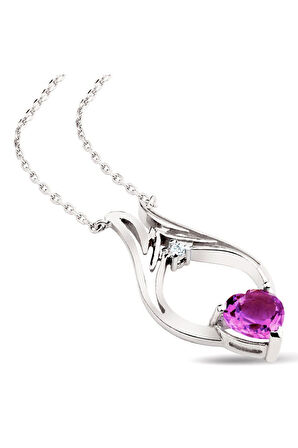 925 Ayar Pırlanta Ametist 'Meleğim' Kanat Kolye (GPK0006)