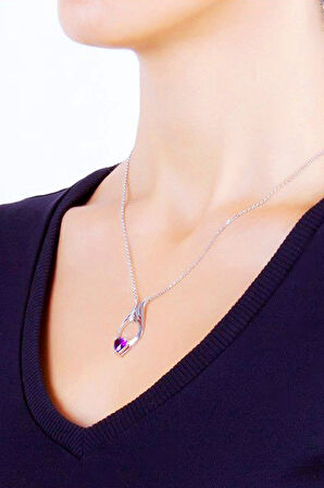 925 Ayar Pırlanta Ametist 'Meleğim' Kanat Kolye (GPK0006)