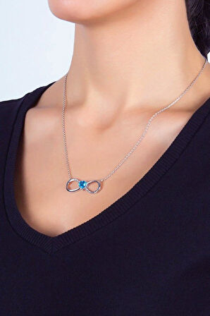 925 Ayar Mavi Topaz 'Aşkımız Sonsuz' Pırlanta Kolye (GPK0020)