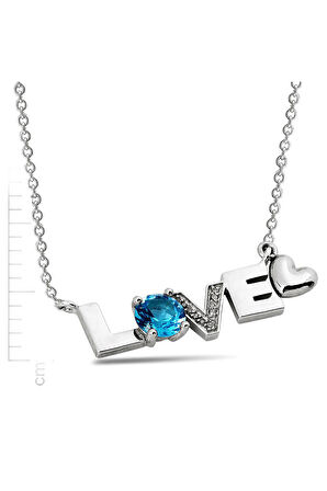 925 Ayar Mavi Topaz 'Kalbim Senin' Pırlanta Kolye (GPK0026)