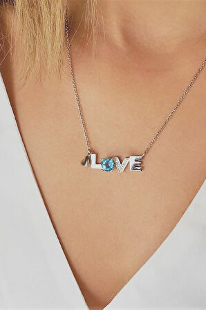 925 Ayar Mavi Topaz 'Kalbim Senin' Pırlanta Kolye (GPK0026)