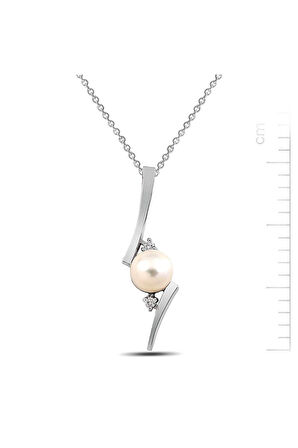 925 Ayar Altın Kaplamalı İnci Tektaş Pırlanta Kolye (GPK0030)