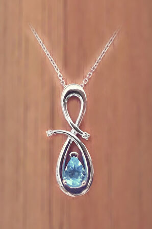 925 Ayar Damla Mavi Topaz Pırlanta Kolye (GPK0035)