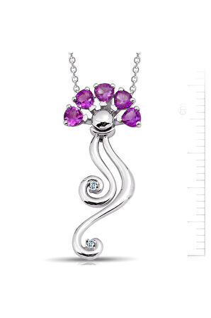 925 Ayar Pırlanta Beş Taşlı Ametist Dilek Kolyesi (GPK0037)