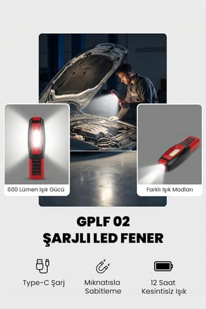 600 lümen Şarjlı Led Fener GPLF02