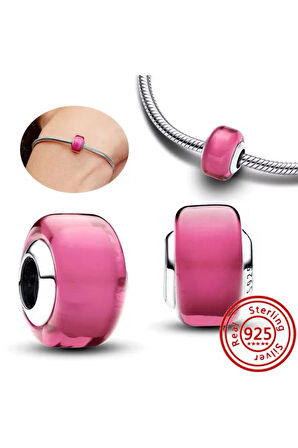 Gümüş Pembe Mini Murano Cam Charm
