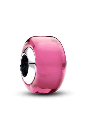 Gümüş Pembe Mini Murano Cam Charm