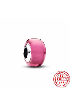 Gümüş Pembe Mini Murano Cam Charm