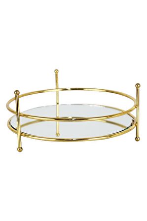 Yuvarlak Aynalı Tek Katlı Gold Sunum Tepsisi, Sunum Tabağı