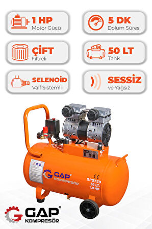 Hava Kompresörü Sessiz ve Yağsız 50 Lt GPS750