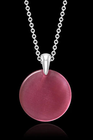 Sertifikalı Yuvarlak Koyu Pembe Akik Taşı Kolye - Aaa Kalite