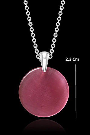 Sertifikalı Yuvarlak Koyu Pembe Akik Taşı Kolye - Aaa Kalite