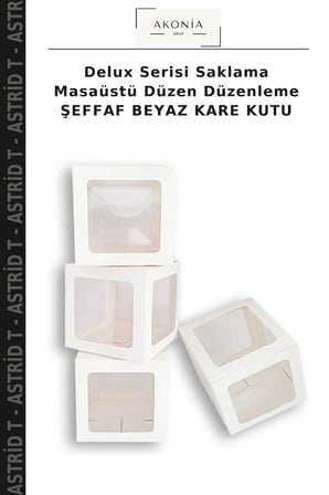 Delux Serisi Saklama Masaüstü Düzen Düzenleme ŞEFFAF BEYAZ KARE KUTU