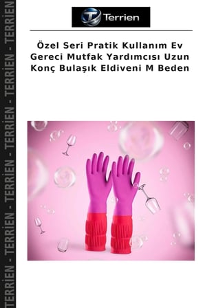 Özel Seri Pratik Kullanım Ev Gereci Mutfak Yardımcısı Uzun Konç Bulaşık Eldiveni M Beden