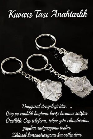 Sertifikalı Tel Sargılı Ham Işlenmemiş Kristal Kuvars Taşı Anahtarlık
