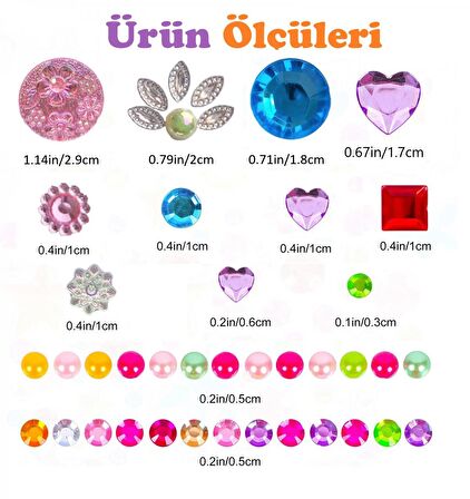 Taş Sticker Yapışkanlı Saç, Yüz, Tırnak, Makyaj ve Süs Taşı Işıltılı Parlak Renkli Mini Kalpler