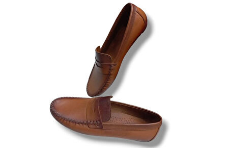 Growish GR0174 Hakiki Deri Saraçlı Rok Model Yanık Kahverengi Günlük Loafer Erkek Ayakkabı