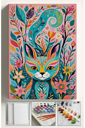 Sayılarla Boyama Çerçeveli Hobi Seti Numaralı Tuval Fırça Boya Dahil Kasnaklı GRAFİTİ KEDİ 40X50 Cm