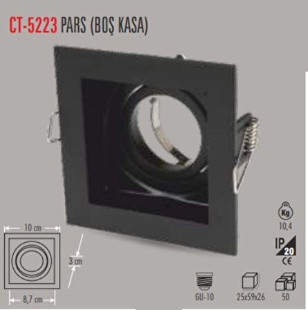 CT-5223 PARS KARE SİYAH SPOT(BOŞ KASA-12ADET) CATA
