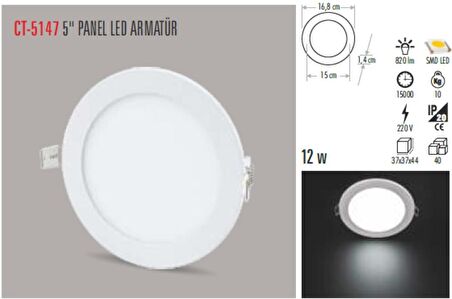 CT-5147 12W/3200K ALM. PANEL LED ARMATÜR (GÜNIŞIĞI-6ADET) CATA
