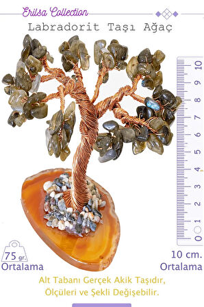 Sertifikalı Gerçek Labradorit Taşı Ağaç - Akik Plakalı