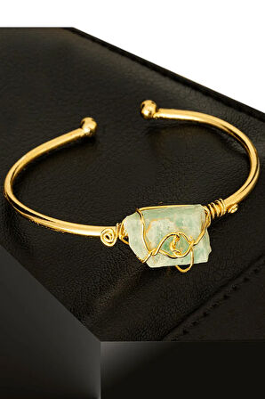 Sertifikalı Kelepçe Model Ayarlamalı Aaa Amazonit Taşı Bileklik - Kararmaz