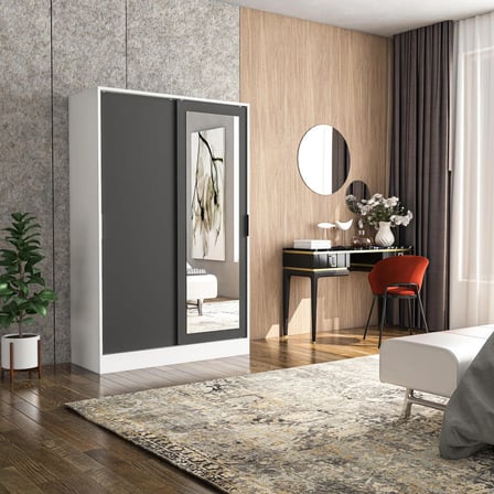 Tumblera Mobilya Gardırop Beyaz 185 cm 2 Kapak Sürgülü Aynalı Suntalam