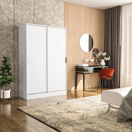 Tumblera Mobilya Berceste Beyaz 2 Sürgü Kapaklı 8 Bölmeli Gardırop 185 cm Yükseklik 120 cm Genişlik 48 cm Derinlik Suntalam