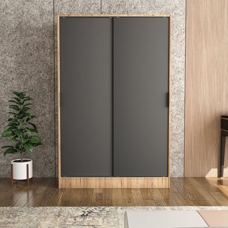 Tumblera Mobilya Berceste Antrasit Atlantik Çam 2 Sürgü Kapaklı 8 Bölmeli Gardırop 185x120x48 cm