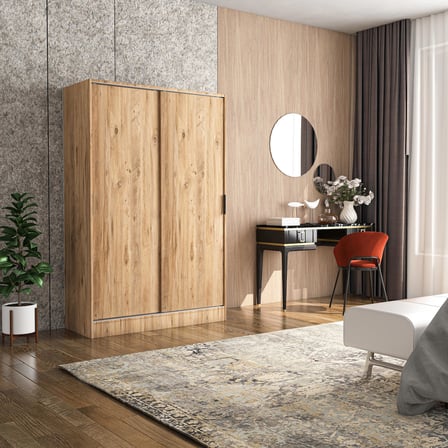 Tumblera Mobilya Berceste Atlantik Çam Çocuk Genç Odası Gardırop 2 Sürgü Kapaklı 120 cm Genişlik 185 cm Yükseklik 48 cm Derinlik Raflı Sunta