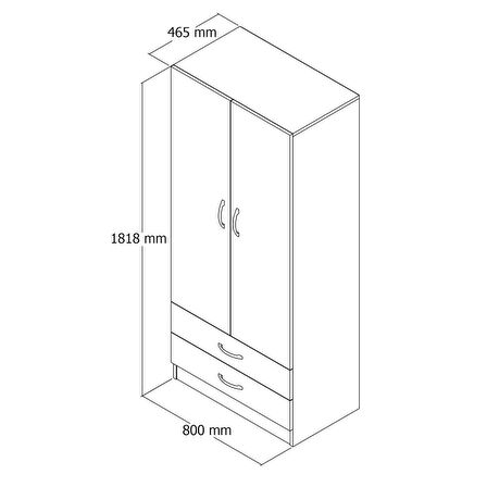 2 Kapılı İki Çekmeceli Geniş Gardrop Çam - GRD0402