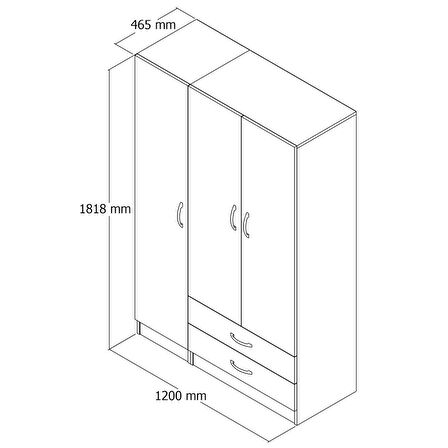 3 Kapılı İki Çekmeceli Geniş Gardrop Beyaz - GRD0501