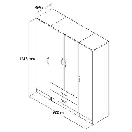 4 Kapılı İki Çekmeceli Geniş Gardrop Çam - GRD0602