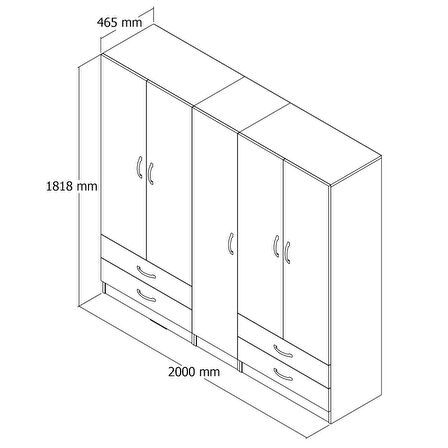 5 Kapılı Dört Çekmeceli Geniş Gardrop Çam- GRD0702