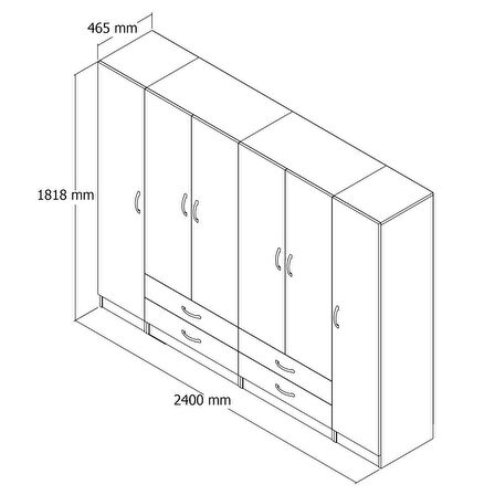 6 Kapılı Dört Çekmeceli Geniş Gardrop Çam - GRD0802