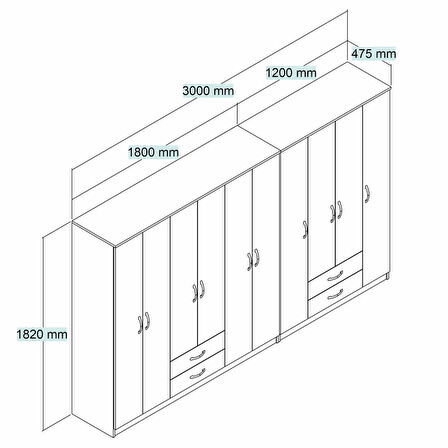 Nisa 10 Kapılı 4 Çekmeceli 16 Raflı Geniş Gardrop Çam - GRD1402