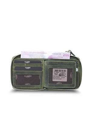 Guard Antik Yeşil Fermuarlı Yatay Mini Deri Cüzdan - GRD2403XW22458