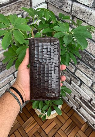 Guard Kahverengi Croco Baskılı Fermuarlı Portföy Cüzdan - GRD2403XW22477