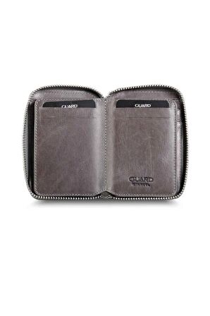 Guard Fermuarlı Antik Gri Deri Mini Cüzdan - GRD2403XW22202