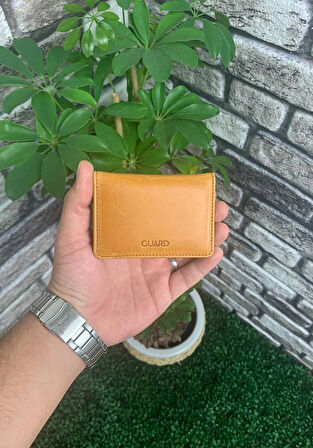 Guard Sarı Mıknatıslı ve Kapaklı Mini Boy Hakiki Deri Kartlık Kartvizitlik - GRD251018WT1123