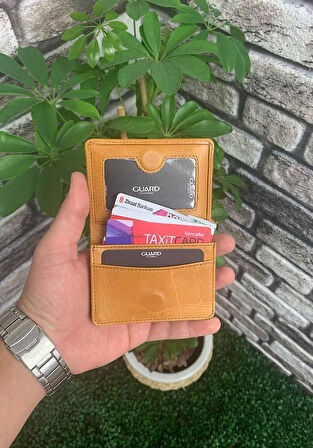 Guard Sarı Mıknatıslı ve Kapaklı Mini Boy Hakiki Deri Kartlık Kartvizitlik - GRD251018WT1123