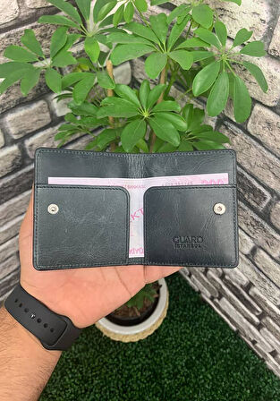 Guard Antik Siyah Çıtçıt Kapamalı İkiye Katlı Tasarım Hakiki Deri Kredi Kartlık - GRD251018WT1439
