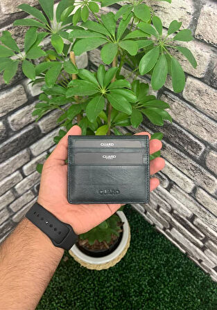 Guard Antik Siyah Çıtçıt Kapamalı İkiye Katlı Tasarım Hakiki Deri Kredi Kartlık - GRD251018WT1439