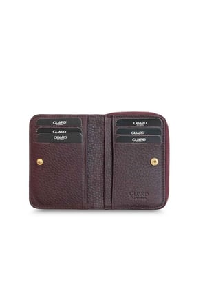 Guard Bordo Hakiki Deri Çift Taraflı Tam Fermuarlı Kadın Cüzdan // GRD260226WT1621