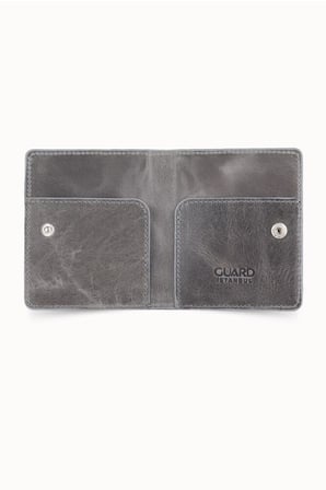 Guard Antik Gri Hakiki Deri Patlı Tasarım İkiye Katlanır Model Kredi Kartlık // GRD260701WT1444